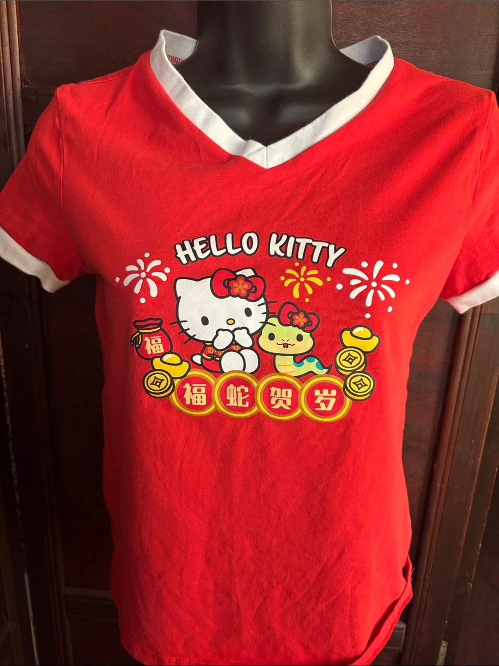 Hello Kitty Red Tee with White Trim and Festive Graphic limited edition